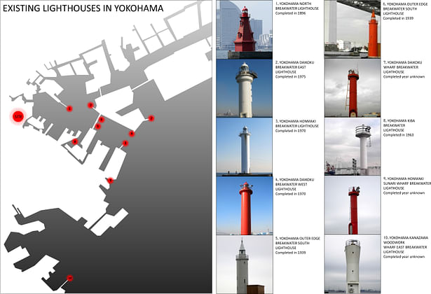 Mapping of the lighthouses in Yokohama