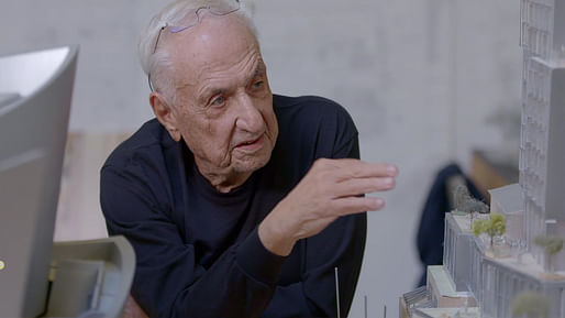 Frank Gehry explaining his designs for the $1-billion The Grand development in Downtown Los Angeles. Courtesy of Related.
