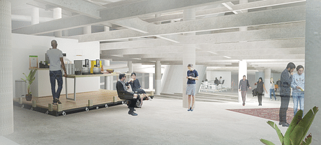 Thesis - exploration of movable platforms on a sloped parking structure for a coworking space.