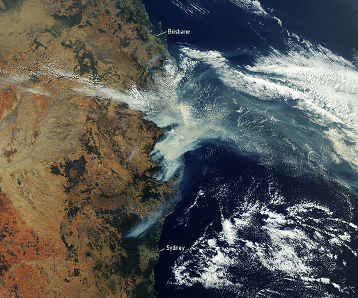 Satellite view of fires as they burned in November 2019. Image courtesy of European Space Agency.