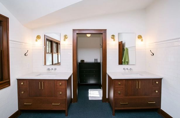 Master Bath built under the eaves of the low-slung clipped gables.