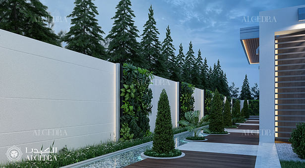 Boundary wall and landscape design of modern villa in Dubai