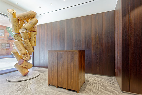 Lobby featuring Corks sculpture by Jeff Koonz