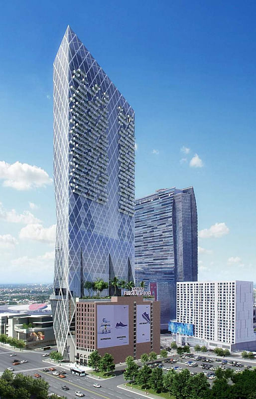 Rendering of the proposed Olympic Tower at the corner of Olympic Boulevard and Figueroa Street. Image: Nardi Associates.