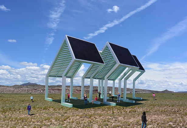 The Solar Shade Structure, a public gathering place that makes electricity from the sun for the local community.