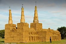 Scale replica of Lichfield Cathedral made by farmer out of straw