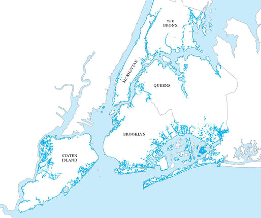 Underwater Coastline: By 2100, sea levels could rise as much as six feet, covering large areas of the city (marked in blue). Illustration: Jason Lee