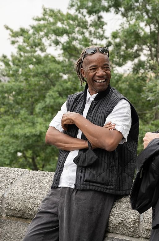 All smiles for Architectural League of New York 2021 President’s Medal winner Walter Hood. Taken during the public celebration on July 21 at Marcus Garvey Park in Harlem. Image © Michelle Garcia/Courtesy of The Architectural League NY