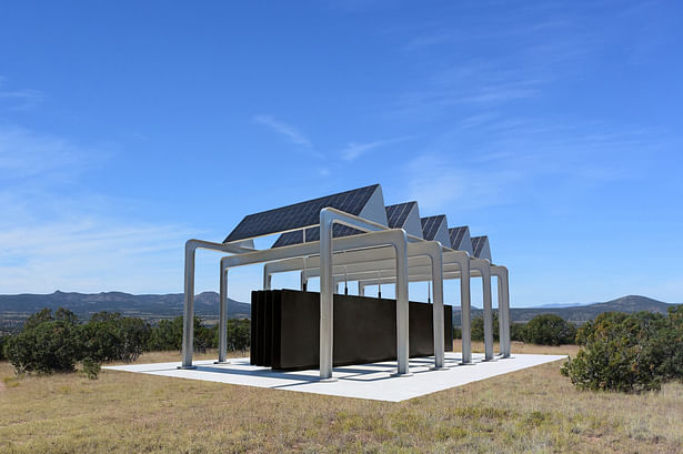 The Big Black Battery Pavilion that makes electricity from the sun for the local community.
