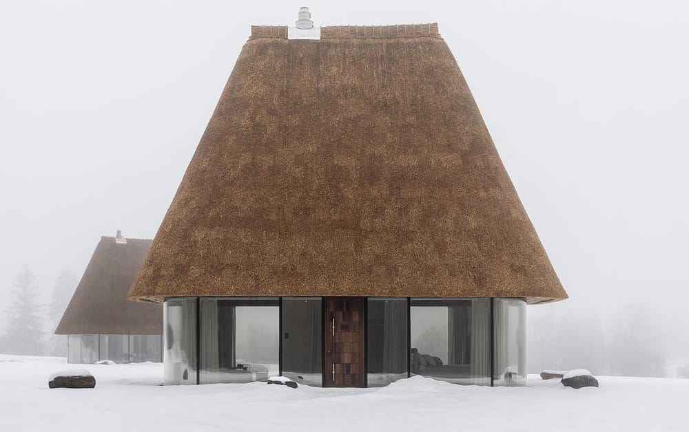 In central Ukraine, traditional guesthouses are reimagined with oversized sculptural roofs