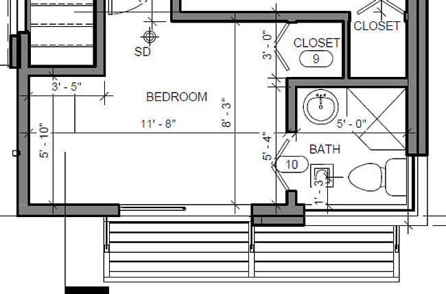 Bathroom too small, mysterious bedroom window no measurement, doesn't appear in window schedule