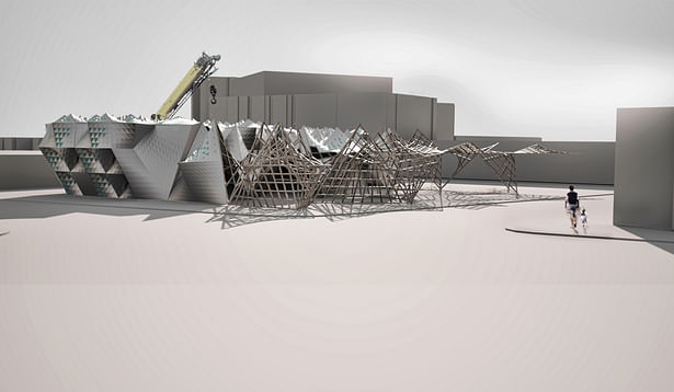 Exterior render showing construction process 