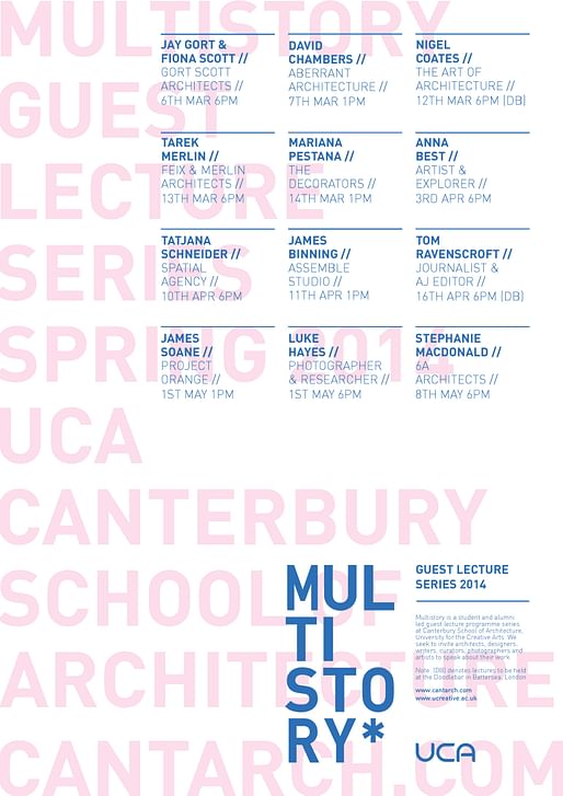 Multistory Spring '14 Lecture Series at the UCA Canterbury School of Architecture. Image via cantarch.com.