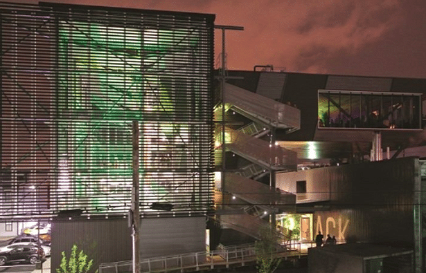 With transparency the goal, metal screening makes the Manufacturing Atrium clearly visible, especially at night.