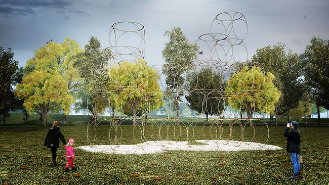 A rendering of Yona Friedman's Summer Pavilion. Via Serpentine Galleries