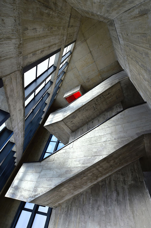 Indoor Staircase with Red Skylight (Photo: Haobo Wei)