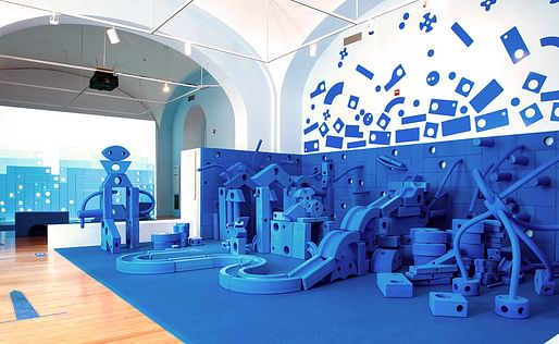"Play Work Build" at the National Building Museum in Washington DC, designed by the Rockwell Group.