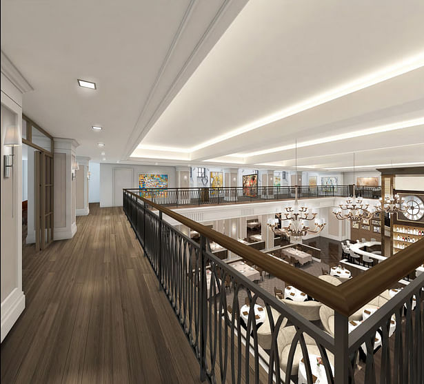 Rendering of Dining Venue looking down from Gallery