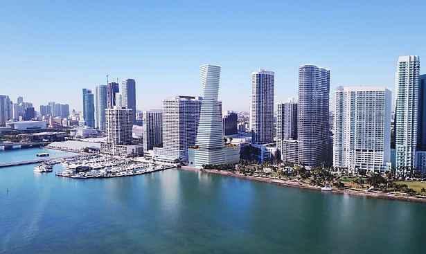 View of luxury high rise condo tower from Biscayne Bay in Miami, Florida. Modern, contemporary, sleek, architecture, design. ~Eddie Seymour