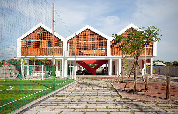 Frontage of school design is based on a village of stilt houses