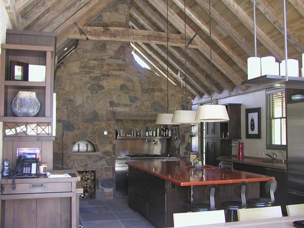 view of the kitchen with pizza oven