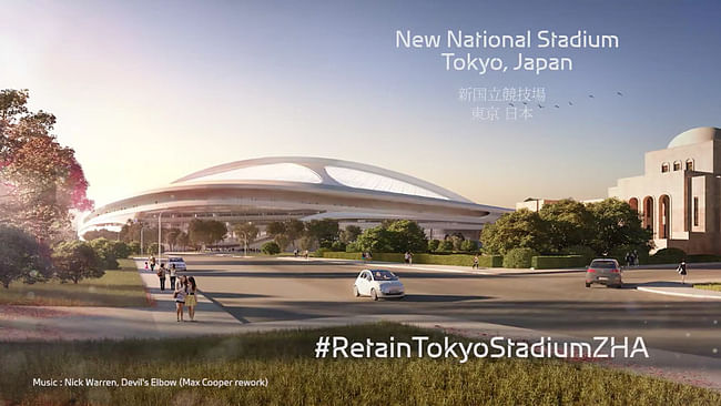 Screenshot from Zaha Hadid Architects' New National Stadium video appeal to give their redesigned proposal a second chance (August 2015).
