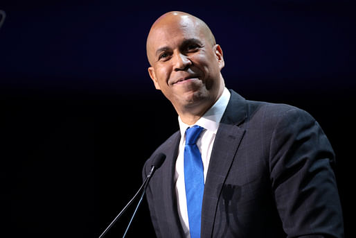 Cory Booker speaking at the 2019 California Democratic Party State Convention. Image courtesy of Wikimedia user Gage Skidmore. 