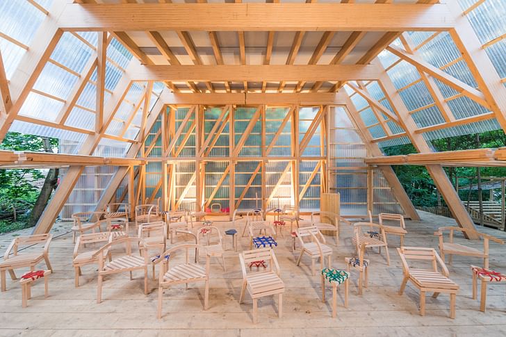 Osthang Project, Germany, 2014.  The Main Hall is the central space of a temporary artists’ colony, built in the summer of 2014 on the Osthang at Mathildenhöhe. Constructlab and Atelier Bow-Wow were invited by the Darmstadt Architektursommer e.V. and Raumlabor-Berlin to team up for the...