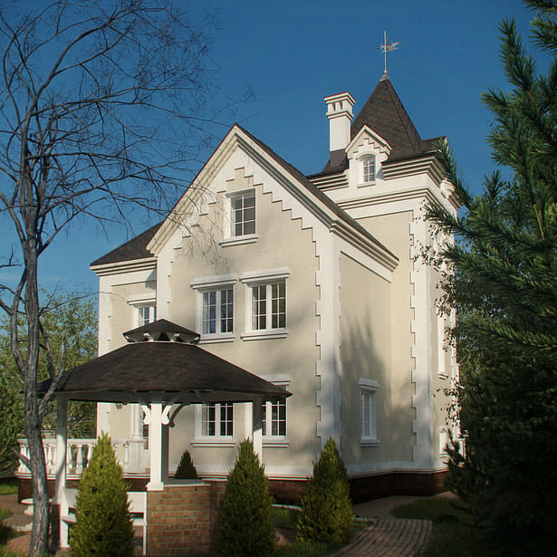 Mansion residence and a garden house on photorealistic 3d render