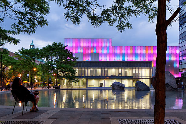 Ryerson Image Centre has an interactive light feature that wraps around all four sides of the building
