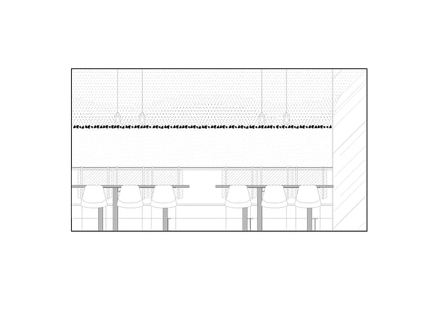 Longitudinal section Lounge with the coal vault Formafatal