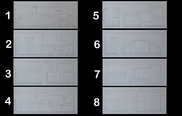 Parking layout study, to see which building shape will provide more parking.