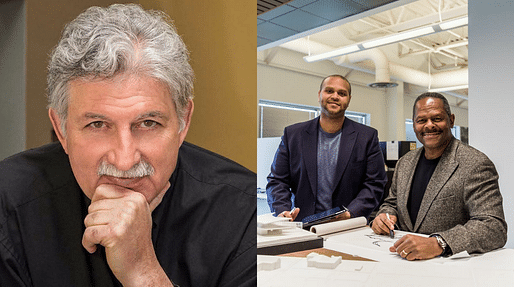 (L) Recipient of the 2021 AIA Gold Medal: Edward Mazria. Photo: Jamey Stillings © Mazria, Inc. (R) Father and Son Jonathan Moody and Curtis Moody, FAIA. Image courtesy of Moody Nolan. 