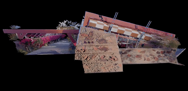 Point cloud image of Frank Lloyd Wright's drafting studio as captured by the BLK360 by Leica Geosystems.