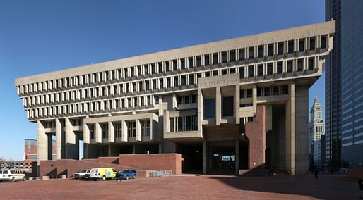 Michael McKinnell helped design Boston's iconic city hall in the 1960s. Image courtesy of Wikimedia Commons / Daniel Schwen.