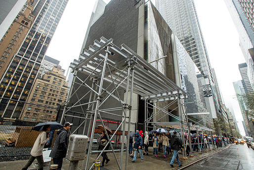 Scaffolding on the former Folk Art Museum building on West 53rd Street. Credit Ozier Muhammad/The New York Times
