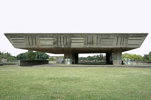 Léa Namer, 'Temple of the Sexto Panteón,' designed by Itala Fulvia Villa, built 1950–58, 2019. From the 2023 grant to Léa Namer for the publication 'Chacarita Moderna: The Brutalist Necropolis of Buenos Aires by the Architect Itala Fulvia Villa'