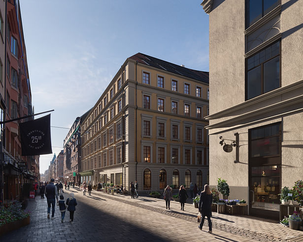 1873 Astoria was built in Östermalm, Stockholm. Today Humlegården are restoring the old building and develops a new office building next to it. In total the buildings will contain 9 000 sqm offices and residential. Design by 3XN. Render by www.tmrw.se
