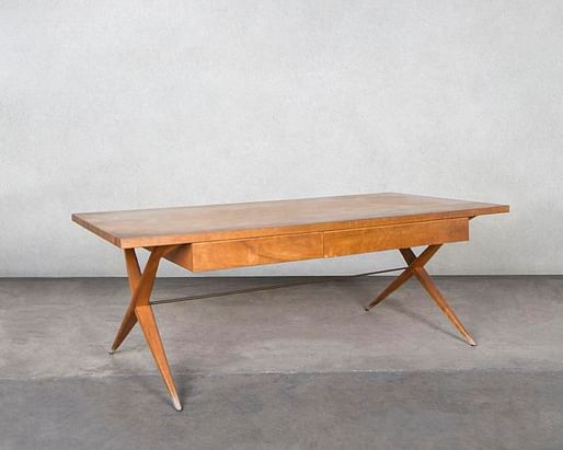 Louis Kahn [American, 1901-1974], Desk for the Morton and Lenore Weiss House, Designed 1949, produced 1950. Walnut veneer, birch and brass. 27.75 x 78 x 36 inches, 70.5 x 198 x 91.4 cm. Photo via friedmanbenda.com