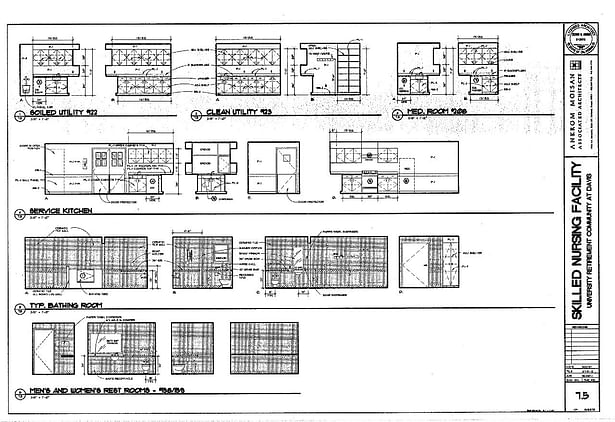 Interior Elevations- Utility, Meds Room, Service Kitchen, Bathing, and Rest Rooms.