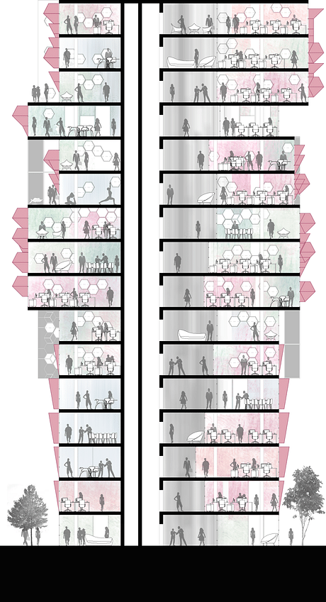 MArch Sustainable Environmental Design 2014-16 Dissertation project · Perceived Environments in Offices. The occupants' comfort perception as a design guide for working spaces. Section of the refurbished office building in Madrid where the offered design guide was applied