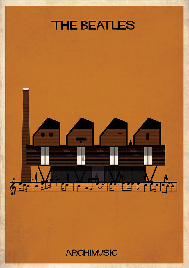 'The Beatles' illustration from Federico Babina's 'Archimusic' series. Image via federicobabina.com