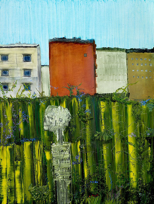 I am thankful for my skeleton. He is still in the garden - Oil on linen 26' x 36' by John Lurie.