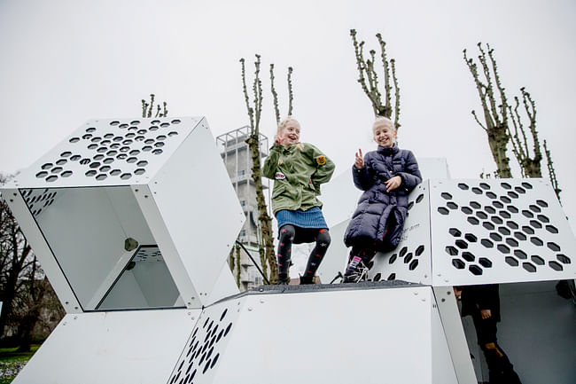 Cube your fun: kids play on the modular, LED-inlaid blocks. Image: Gustin Landscape
