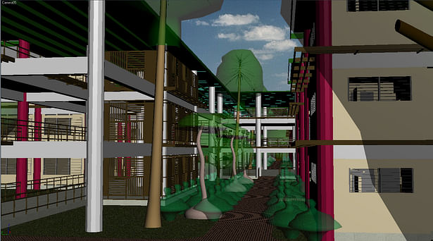Dormitory building, view from courtyard; rendered in 3d Max