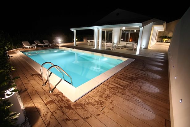 outdoor pool, night view