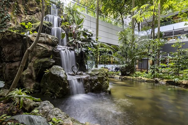 A central garden courtyard with water features has turned Khoo Teck Puat Hospital into a medical Shangri-La. (Image Credit: CPG Consultants) 