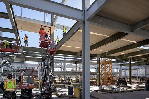 Construction progress at <a href="https://archinect.com/news/article/150293384/lever-architecture-s-843-n-spring-street-is-set-to-be-one-of-the-largest-cross-laminated-timber-buildings-in-los-angeles">LEVER Architecture's 843 N Spring Street in Los Angeles</a>. Photo credit: Nelsondaly