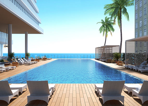 Suntanning & lounging poolside at high rise condo. Modern, contemporary, sleek, architecture, design. ~Eddie Seymour