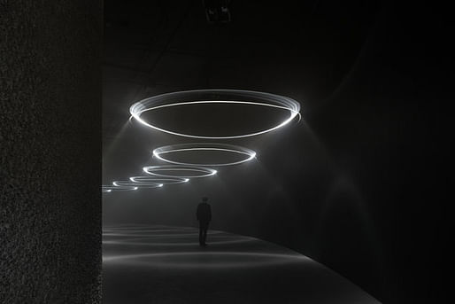 'Momentum,' a light and sound show at The Curve, an art space at the Barbican Center in London. Galleries are creating unconventional spaces to showcase unusual exhibits. (NYT; Photo: James Medcraft/Barbican)